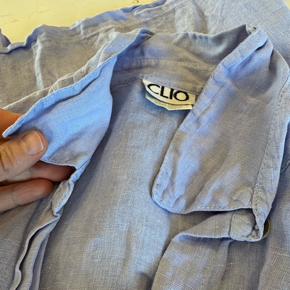 Vintage 90's Clio Linen Boxy Cropped Button Down Top / Medium / Lavendar - Picture 11 of 11